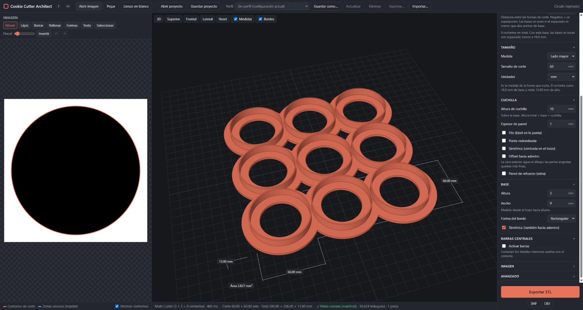 Modo Multi Cutter: nueve cortantes redondos de 60 mm unidos en una sola placa.